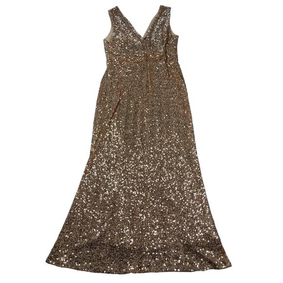 Belle Badgley Mischka Dress Womens 14 Gold Sequin Maxi Formal Wedding MOB - Picture 2 of 14